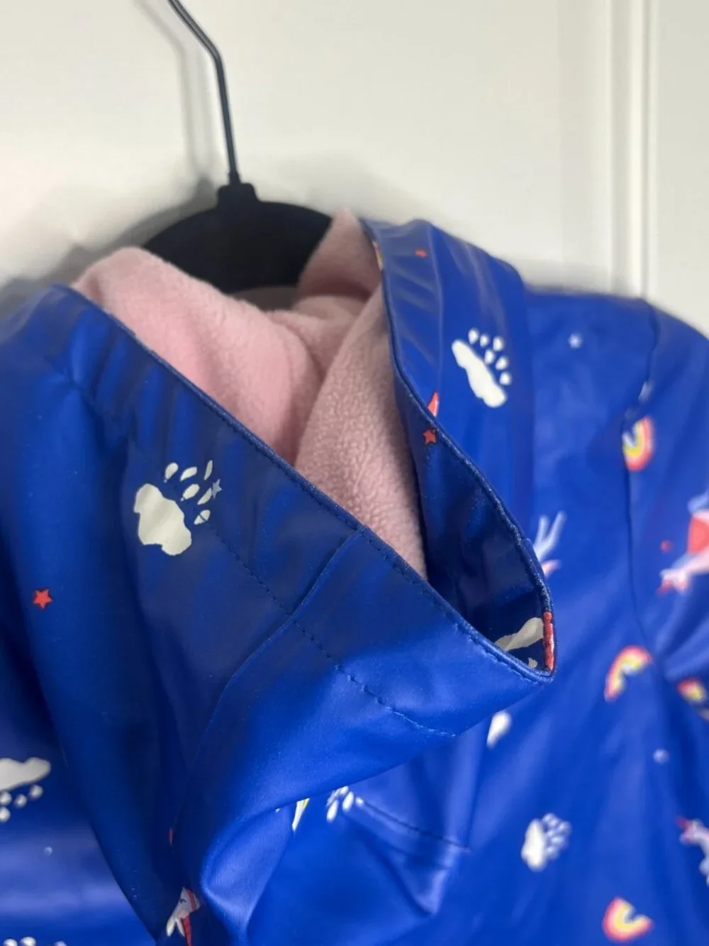 Joules Blue Raindance Unicorn Rubber Lined Hooded Rainbow Raincoat 7-8Y